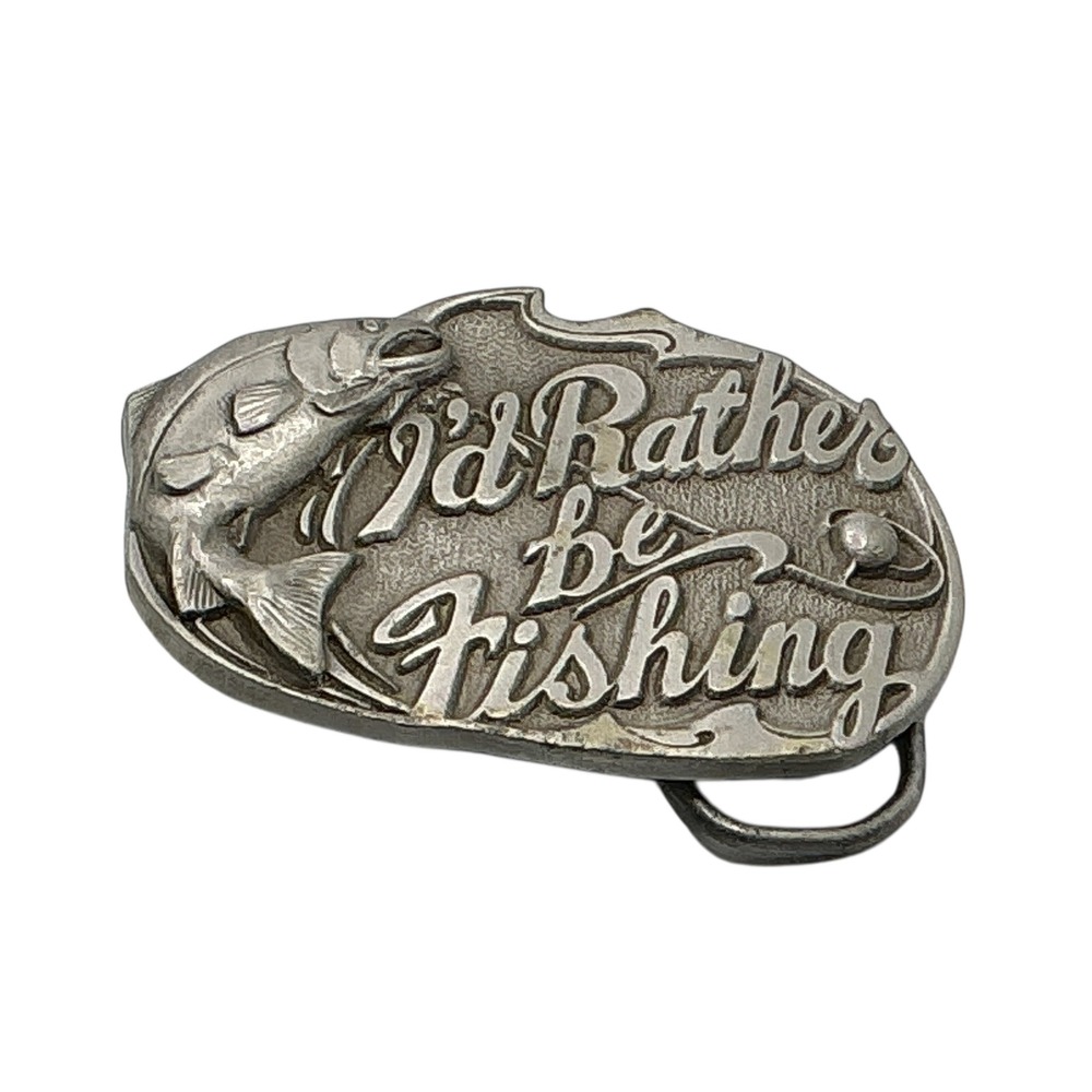 Vintage 1994 Great American Products Id Rather Be‎ Fishing Belt Buckle Trout 523